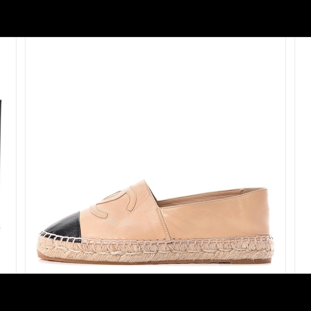 CHANEL Lambskin CC Espadrilles 40 Beige Black